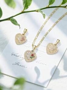 Vintage Textured Heart Necklace, Hand Painted Red Rose Charm Perfect, Mother's Day / Birthday Gift For Mom - Heart-shaped Roses - View 3