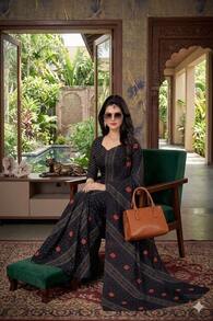 Estationeryhouse Bandhani Diagonal Print With Unstitched Blouse Piece - Black - View 2