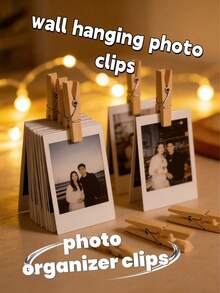 Photo Clips (3.5cm*0.7cm) + Hemp Rope, Create A Decorative Memory Display, It Can Hang Polaroids, Postcards, Notes And Small Artworks, Transforming Blank Walls Into A Beautiful Memory Display Wall, Ideal For Bedroom, Living Room, Dorm, Wedding And Party Decoration. This Easy-To-Use Set Supports Rearranging Your Favorite Moments Anytime, Adding A Warm And Romantic Atmosphere To Any Space. - Multicolor - View 10