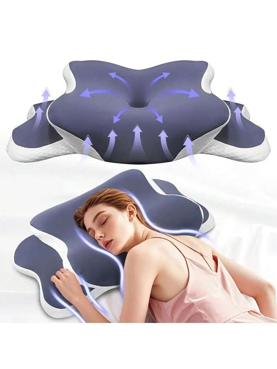 Adjustable Height Memory Foam Butterfly Neck Pillow, With C-Shape/Dual Height Adjustment Function, Shoulder And Neck Pillow, With Transparent Cover, Neck Support Sleep Pillow, Suitable For Side/Back/Stomach Sleeping, Comfortable Sleep, Travel And Home Use - One Size - View 1