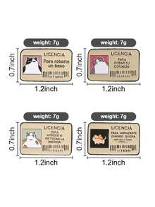 1Pc/Set "LICENCIA PARA ROBAR TU CORAZÓN" Cute Cat ID Badge Shaped Metal Enamel Brooch, Confession Style, Suitable For Decorating Canvas Bags, Clothes, Zippers - Multicolor - View 10