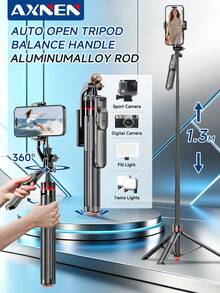 AXNEN Automatic Pop-Up Mini Selfie Stick Tripod, Wireless Bluetooth Remote, Detachable 360° Rotating Phone Holder, Adjustable Height Ground Stand, Compatible With Android And IOS, Suitable For Photography, Travel Recording, Live Streaming, Video Shooting - one-size - View 2