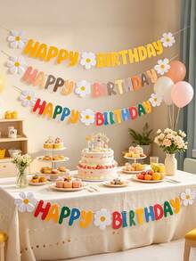 1 Set Floral Bunting, Colorful Flags, HB Happy Birthday Daisy Bunting, Mori Style English Happy Birthday Pink Bunting, Birthday Decoration, Suitable For Birthday Party, Theme Party, Anniversary - Raise the Flag - View 3