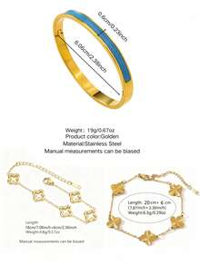 VceTd 1 Set Elegant Personalized Style Bamboo Stainless Steel Jewelry Set For Women, Suitable For Daily Wear Or As A Holiday Gift For Loved Ones Or Friends - Yellow Gold - View 2