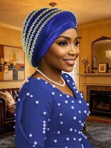 1pc Shiny Satin Rhinestone-Studded Hood, Nigerian-Style One-Piece Headscarf, Perfect For Wedding Party Dresses. - Multicolor - View 7