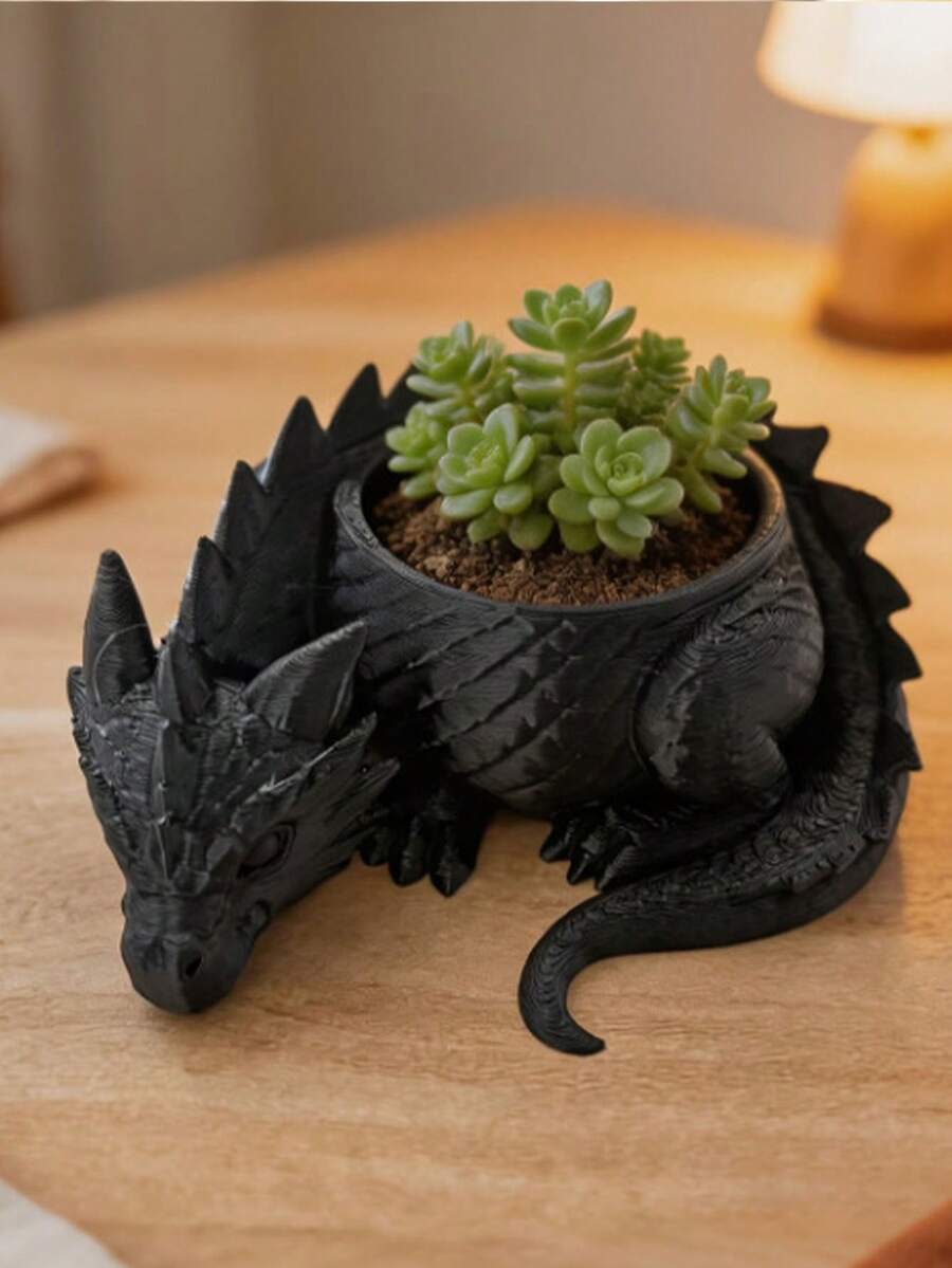 1/2PCS Black Gothic Dragon Planter, 3D Printed Succulent Pot, Multi-Functional Desktop Organizer - Conventional - View 1