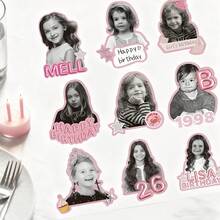 30/20/10pcs Customized Birthday Photo Stickers - Personalized Face Photo With Birthday Age And Name Text Paper Stickers, Suitable For Birthday Party Favor Packaging Stickers, Milestone Party Decoration, 1st 2nd 3rd Birthday Self-Adhesive Stickers - Multicolor - View 3