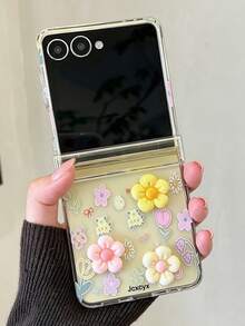 New 3D Flower Full Screen Floral Plant Printed Graffiti Pattern Phone Case Compatible With Samsung Galaxy ZFlip 8 Z 5G Z Flip 6 Z Flip 5 Z Flip 4 3 5G Summer Dopamine Color Hinge Protection Cover - Flowers - View 2