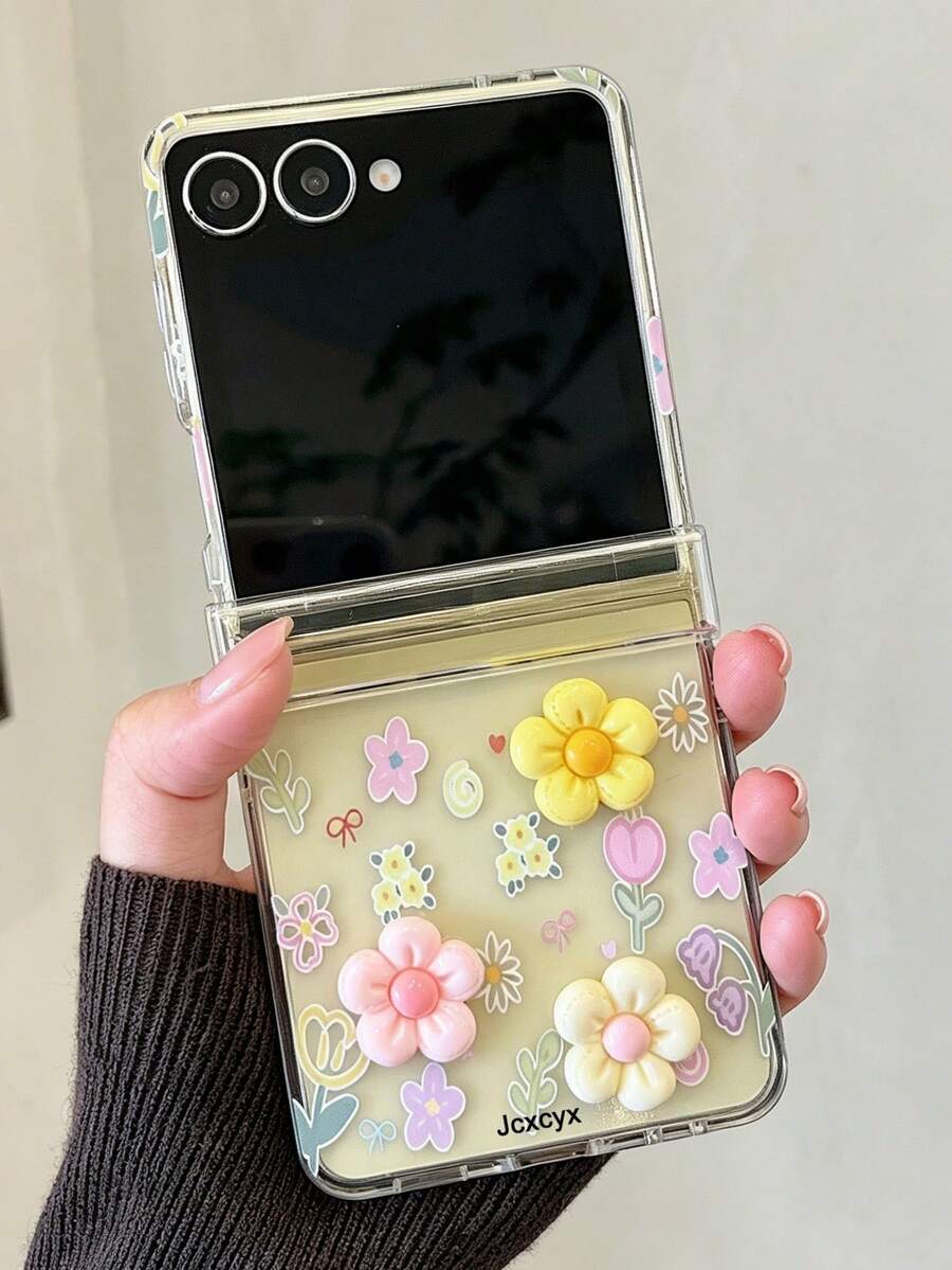 New 3D Flower Full Screen Floral Plant Printed Graffiti Pattern Phone Case Compatible With Samsung Galaxy ZFlip 8 Z 5G Z Flip 6 Z Flip 5 Z Flip 4 3 5G Summer Dopamine Color Hinge Protection Cover