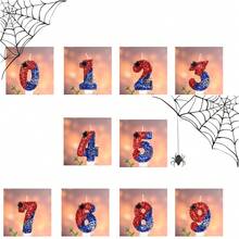 1pc Digital Birthday Candle With Blue & Red Spider Outline, 0-9 Creative New Handmade Candle For 1st Birthday Party Theme Cake Decoration, Atmospheric Birthday Number Candle - View 4