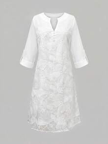 Solid Color Elegant Bohemian Party Dress With Embroidered Applique Mesh Patchwork White - White - View 7