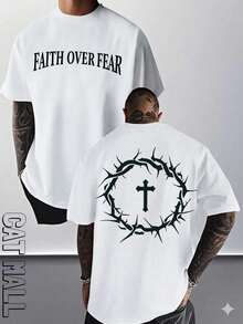 2026 New Men's Short Sleeve Graphic T-Shirt, Jesus Cross Design, Faith, Daily Wear, 100% Cotton, Unisex, Gift Idea For Him Or Her, Religious Clothing, Spiritual Clothing, Design Of - 白色 - 查看 1