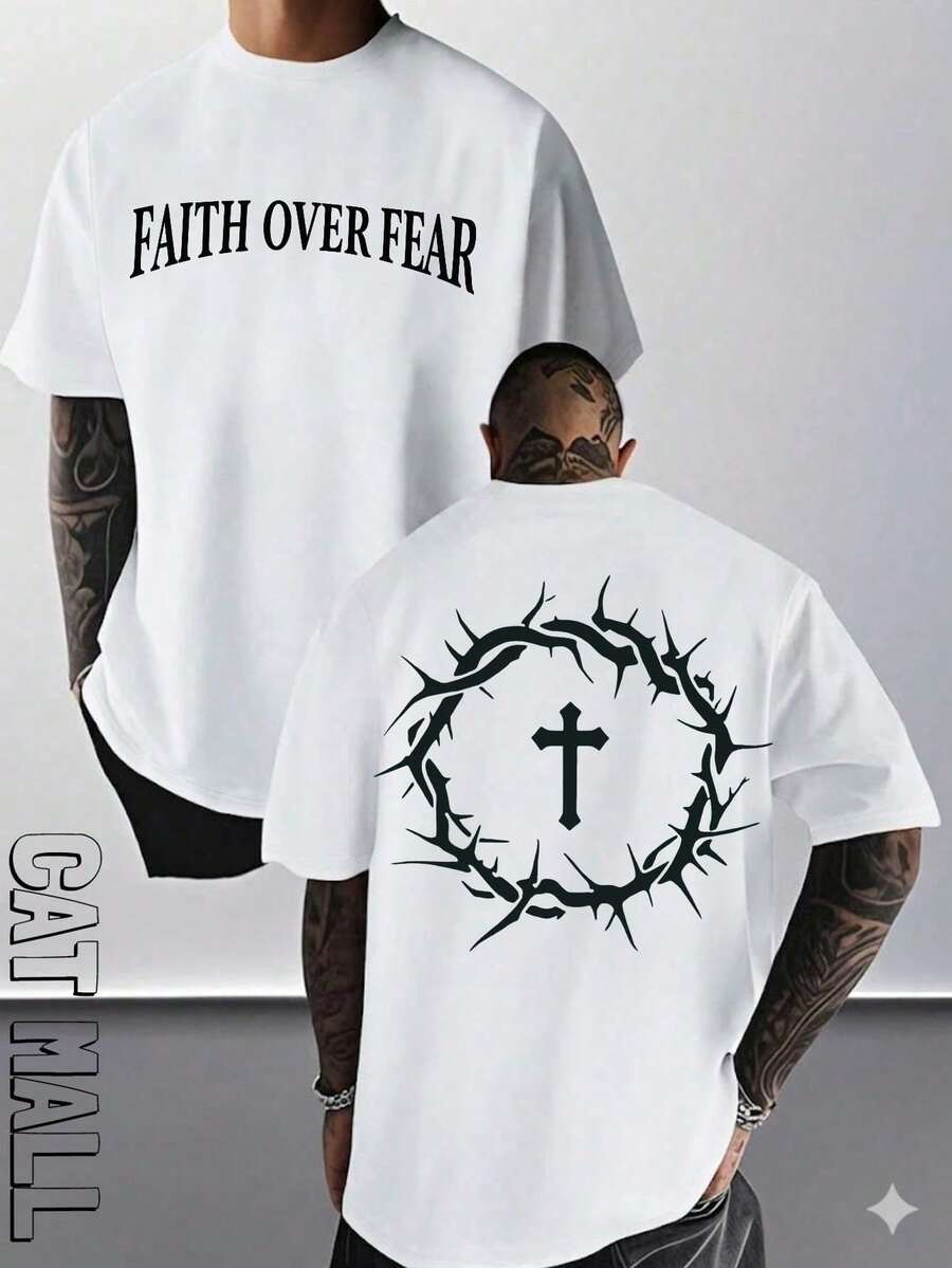 2026 New Men's Short Sleeve Graphic T-Shirt, Jesus Cross Design, Faith, Daily Wear, 100% Cotton, Unisex, Gift Idea For Him Or Her, Religious Clothing, Spiritual Clothing, Design Of - 白色 - 查看 1
