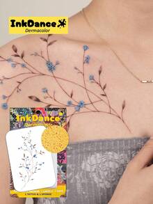 1 Set "Blaue Wildblumen" Temporäre Tattoos, minimalistische Vintage Cottagecore Blumen Fake Tattoos, wasserfest, authentischer Tattoo-Look, bunt, einfach anzubringen und zu entfernen CSD088 - Verschiedenfarbig - Übersicht 1