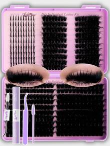 520Pcs D-Curl Volume Lashes Extension Kit, Natural Length, Fluffy False Eyelashes, 3D Natural Eyemakeup, Kit Includes Lash Glue, Tweezers And Brush, Reusable, Lightweight And Easy To Use. Great For Holidays, Costume Parties, Glam Makeup, Party - Pink - View 2