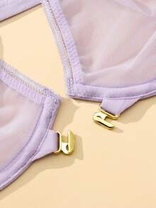 Deyllo Women's Front-Closure Deep V Bra, Sheer Unpadded Underwire, Lightweight Breathable Racerback, Suitable For Elegant Everyday Wear - Dusty Purple - View 9