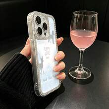 [犬のシルエット ピンクグラデーション] Phone Case for iPhone17 16 15 14 13 Pro Max 14 Plus+ 鑽石装飾 透明手机壳 簡約 防摔 TPU Case | 恋愛 バレンタイン - クリア - チェックする 2
