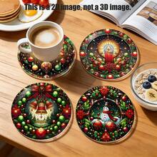 Merry Christmas 8pcs PET Coasters, Christmas Pattern Design Heat-Resistant Coasters, Washable, Affordable, Suitable For Event And Party Decor, Table Centerpiece, Halloween, Christmas, Thanksgiving Holiday Decorations - Multicolor a - View 6