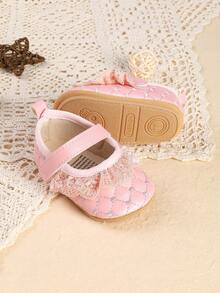 1 Pair Infant Girl Solid Color Lace Trim Flat Fashion Versatile Cute Princess Shoes, Suitable For Spring And Autumn - Pink - View 2