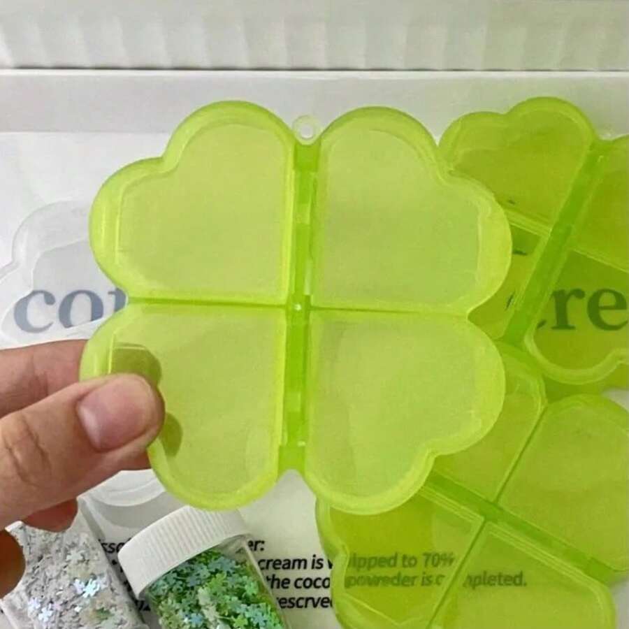 1 pieza Caja de pastillas mini con compartimento de trébol, caja de almacenamiento portátil para joyas, adecuada para el hogar y los viajes, esencial para hombres y mujeres - Caja verde - Ver 1