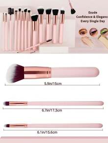 20 Peças Conjunto de Pincéis de Maquiagem, Inclui Esponja de Maquiagem, Pincéis Sintéticos Premium para Base, Pó, Corretivo, Sombra e Blush - Rosa chiclete - Visão 5