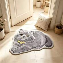 1pc Cute Grey Blue Cat Soft Carpet, Decorative Rug, Bedroom Decor, Small Rug, Carpet, Home Decor, Living Room Rug, Living Room Small Rug, Bedroom Rug, Living Room Home Decor, Outdoor Rug, Washable Carpet, - Multicolor - View 2