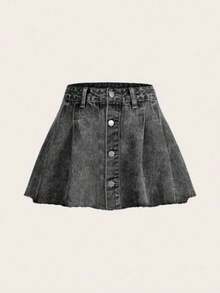 ICON Falda vaquera casual de corte  y plisada de un solo abotonado, apta para uso diario - Gris Claro - Ver 1