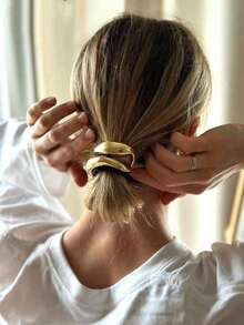 1pc/Set Metal Hair Cuff Gold Tone Oval Ring Hair Tie Ponytail Holder Shiny Geometric Hair Rope For Ladies Daily Party Streetwear All-Season - Multicolor - View 2