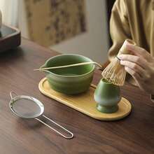 Juego de ceremonia de té japonés portátil para viajes, cuenco de cerámica gruesa para matcha, batidor de bambú de 100 púas, caja de regalo completa - Multicolor - Ver 3
