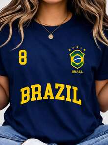 Women's Blouse Brazil Summer Cotton Basic Versatile Minimalist Comfortable - Azul Marino - Ver 1