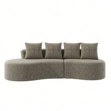 Linen Sofa With 4 Cushions, High Density Foam Filling And Springs, Drink Holder & Side Pockets – - Khaki 4 Seat - View 6