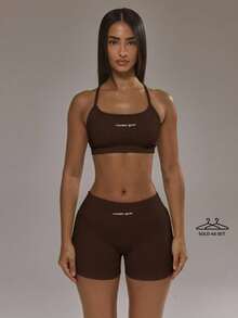 Sports Set: Sports Bra With A Racerback And Leggings With A Ruched Back. Autumn And Winter Activewear Set For Padel, Gym, Training. - Chocolate Brown - View 1