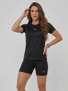Women's Gym Set: Dry Fit T-Shirt + Sports Fitness Shorts | Ideal Set For The Gym And Everyday Wear | Women's Fitness Kit – Dry Fit T-Shirt + Shorts - 黑色 + 短褲 - 查看 3