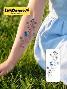 1 Kit "Blue Wildflower Bouquet" Temporary Tattoos, Floral Fake Tattoos, Waterproof, Authentic Tattoo Look, Colorful, Easy To Apply And Remove CSD080 - Multicolor - View 2
