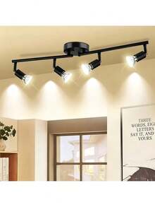 Adjustable Track Lighting Set For Ceiling, 4 Black Track Lights, Compatible With E26/E27 Lamp Holders (Bulbs Not Included) - Black - View 1