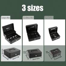 1pc Portable Metal Cash Box With Lock, Dual-Layer Coin Safe With Coin Tray And 2 Keys, Large Size Home/Office/Store Security Money Box, Black - Multicolor - View 4