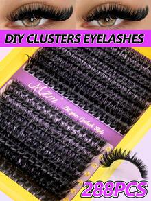 288 Clusters Of D-Roll Vacation Eyelashes, 9-16mm, 80+100D, Soft And Thick, Suitable For Beginners To Wear Quickly, Lightweight And Portable, Suitable For Daily Wear And Party Styling, Lash Clusters,Manga Lashes,Cat Eye Lashes,Lash Tech Supplies - D - View 3