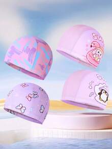 1PC Comfortable Cartoon Print Pattern Elastic Youth Swimming Cap, Non-Restrictive Ear-Capturing Cap For Long Hair, Swimming Pool Swimming Cap - Multicolor - View 5