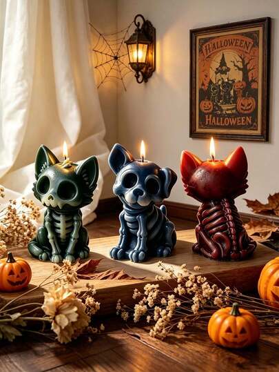 New Halloween Skeleton Cat And Dog Silicone Mold DIY Animal Skeleton Gypsum Candle Decoration High-Quality Silicone Easy To Demold, Suitable For Soap, Candles, Clay, Cement, Epoxy Resin DIY Handicrafts