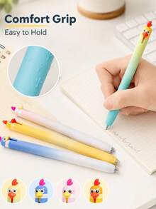 8/1pc Cute Rooster Retractable Pen, Modern Fun Durable Plastic Barrel Click Pen, No Ink Leakage, Smudge-Proof Signature Diary Pen, Desk Accessory For Teenage Girls, Suitable For Classroom, Study Room, Daily Homework, Easter Holiday Gift, School Supplies - Multiple Styles - View 5