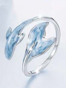 1pc Fashionable Minimalist Women's Blue Dreamy Dolphin Design Open Ring, Suitable For Daily Commute, Music Festival, Party, Banquet, Gift - Dolphin Ring - View 1