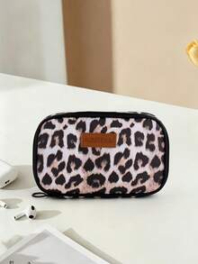 1pc Back To School Must-Have! Sweet & Cool Leopard Print Large Capacity Digital Storage Bag, Student Desk Organizer, Say Goodbye To Cable Tangle Hassle, Highly Attractive Portable Power Bank & Earphone Storage Pouch - Multicolor - View 12