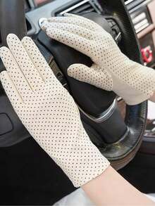 1 Pair Of Summer Ice Silk Sun Protection Gloves - Cotton Polka Dot Sunscreen - View 12