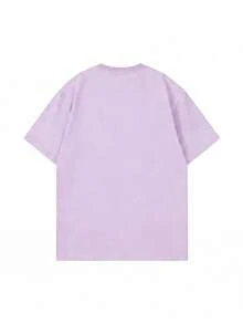 SHEIN | Garfield Women's Light Purple Double Sided Tee, Front Small Red Logo Bottom Sleepwear Holding Teddy Rabbit Slippers Print Loose Short Sleeve - Mauve Purple - View 4
