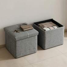 2 Pack Folding Foot Rest Stool Small Square Storage Cube Ottoman With Storage For Couch Home Dorm - Grey - View 1