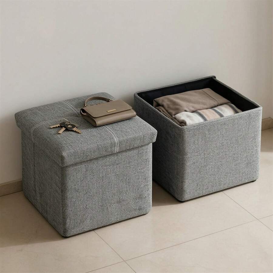 2 Pack Folding Foot Rest Stool Small Square Storage Cube Ottoman With Storage For Couch Home Dorm - Grey - View 1