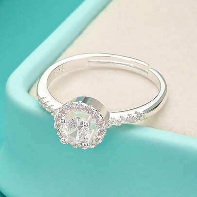 925 Silver Plated Open Ring Engagement Lovely White Zirconia Crystal Wedding Party For Women Lady Jewelry Hot Nice