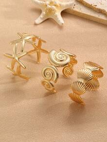 NAIZHU 1/3pcs Teen Fashion Ocean Style Starfish Shell Conch Metal Bracelet Daily Party Vacation Accessory - Gold - View 10
