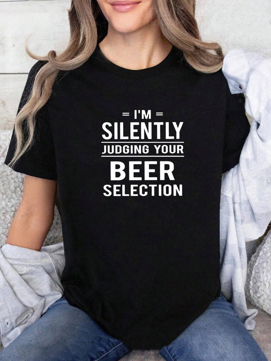 Bohemian 100% Pure Cotton T-Shirt For Beer Lovers - Funny Slogan "Silently Judging Your Beer Choices", White T-Shirt With Bold Black Text, T-Shirt - 黑色 - 查看 1