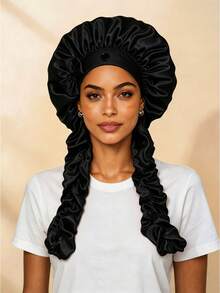 CONFLASS Women's Satin Bow Long Braid Sleep Cap, Adjustable Snap Button Sleep Cap, Suitable For Curly Hair, Silky Anti-Static Night Hairband, Sleep Hair Care Cap - Multicolor - View 7